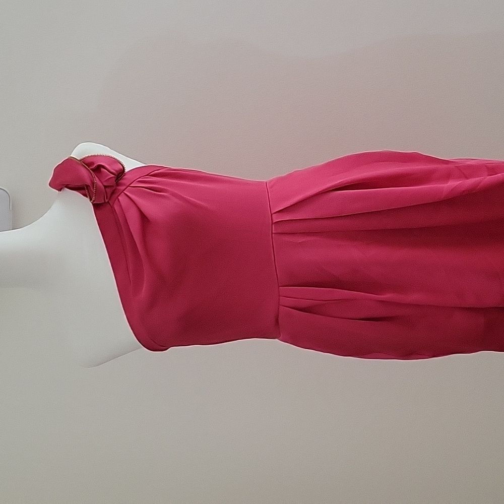 BCBG Fuschia one shoulder dress with zipper detail. Size 8 US.